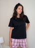 Women Summer Pajama set Black T-shirt + Pink X Black Tartan Plaid Shorts